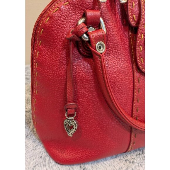 M.C. Satchel Double Top Handles Handbag Pebbled Red Vegan Leather Heart Charm - Picture 2 of 15
